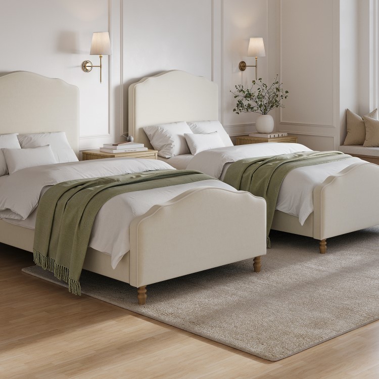 Beige Chenille Single Side-Lift Ottoman Storage bed with Legs - Marie