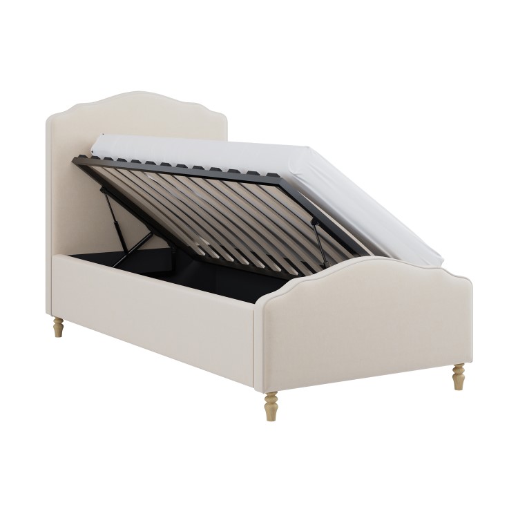Beige Chenille Single Side-Lift Ottoman Storage bed with Legs - Marie