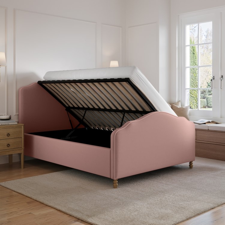 Pink Chenille Double Side-Lift Ottoman Storage bed with Legs - Marie