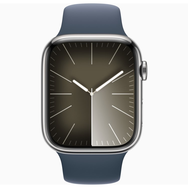 Apple Watch Series 9 GPS + Cellular 41mm Silver Stainless Steel Case with Storm Blue Sport Band - M/L