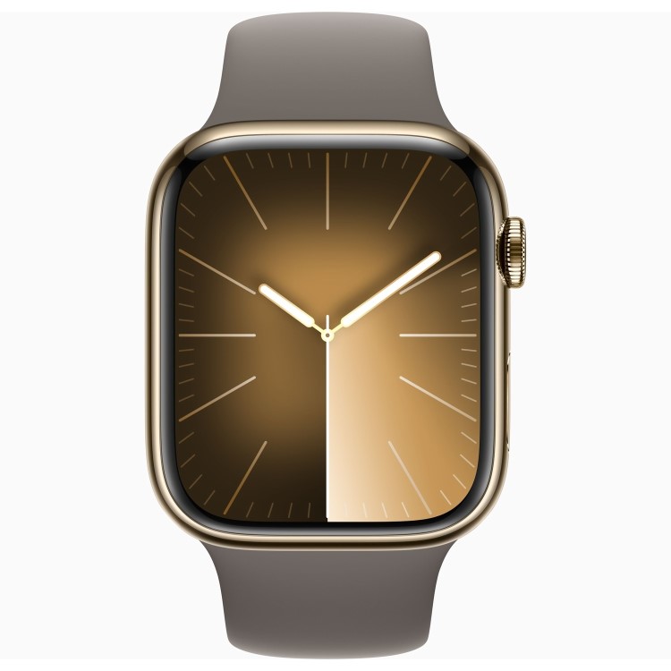 Apple Watch Series 9 GPS + Cellular 45mm Gold Stainless Steel Case with Clay Sport Band - M/L