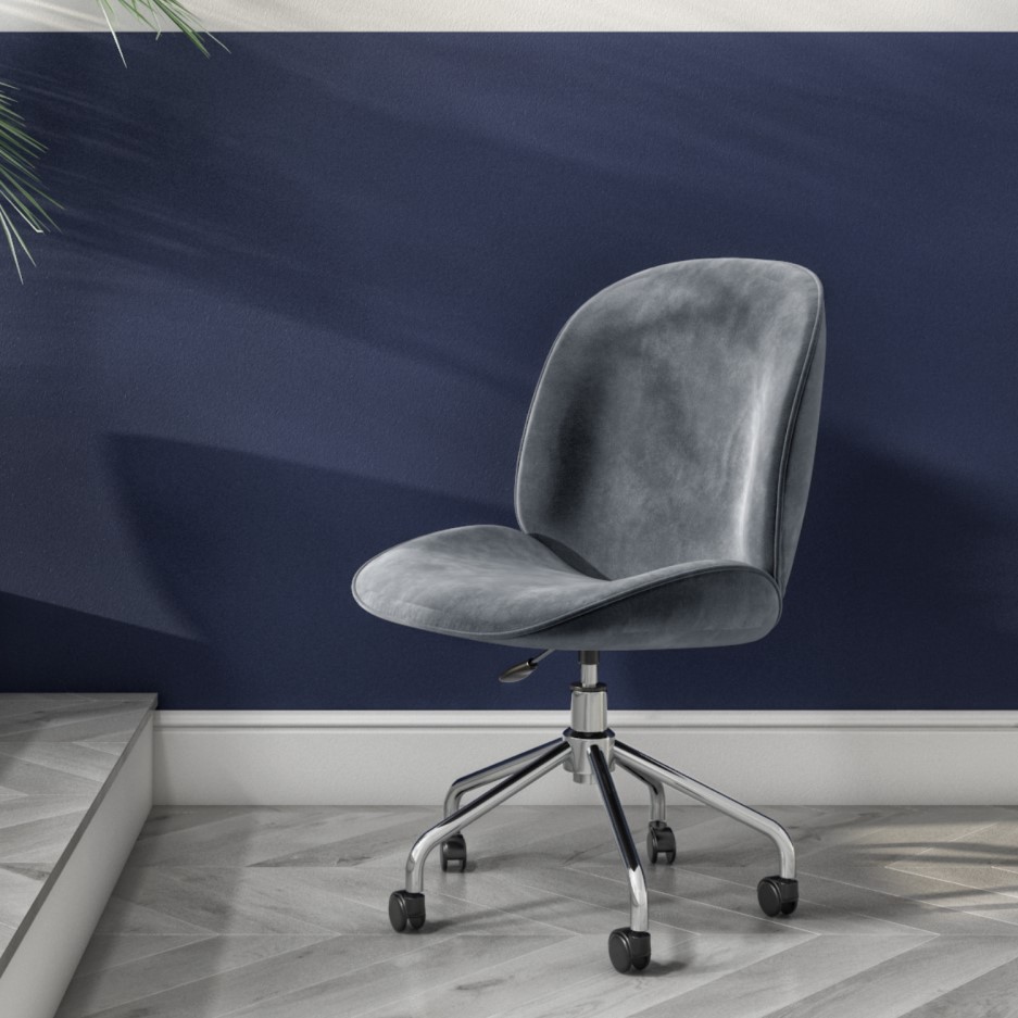 Grey Velvet Office Swivel Chair with Silver Base - Marley - BuyItDirect.ie