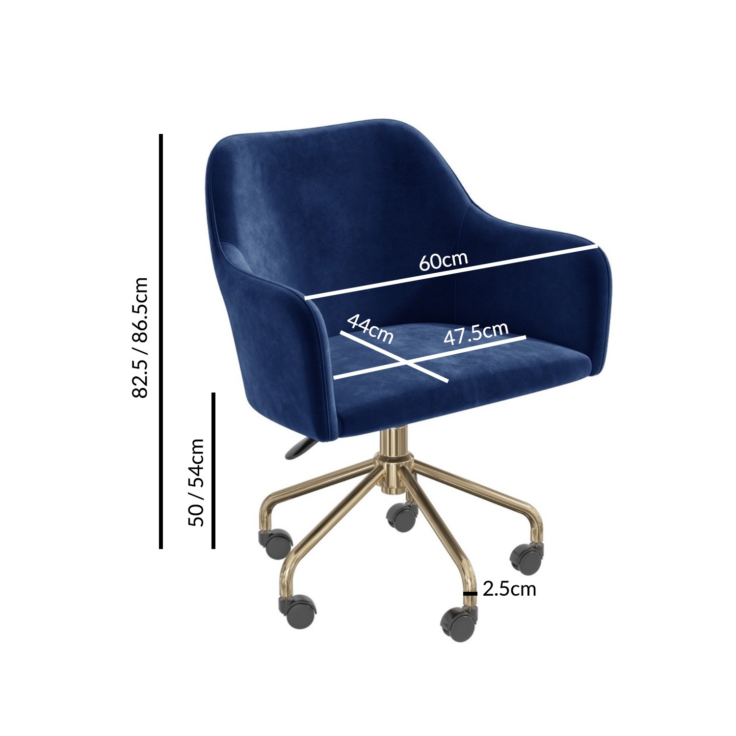 Navy Blue Velvet Office Chair with Gold Base Marley BuyItDirect.ie