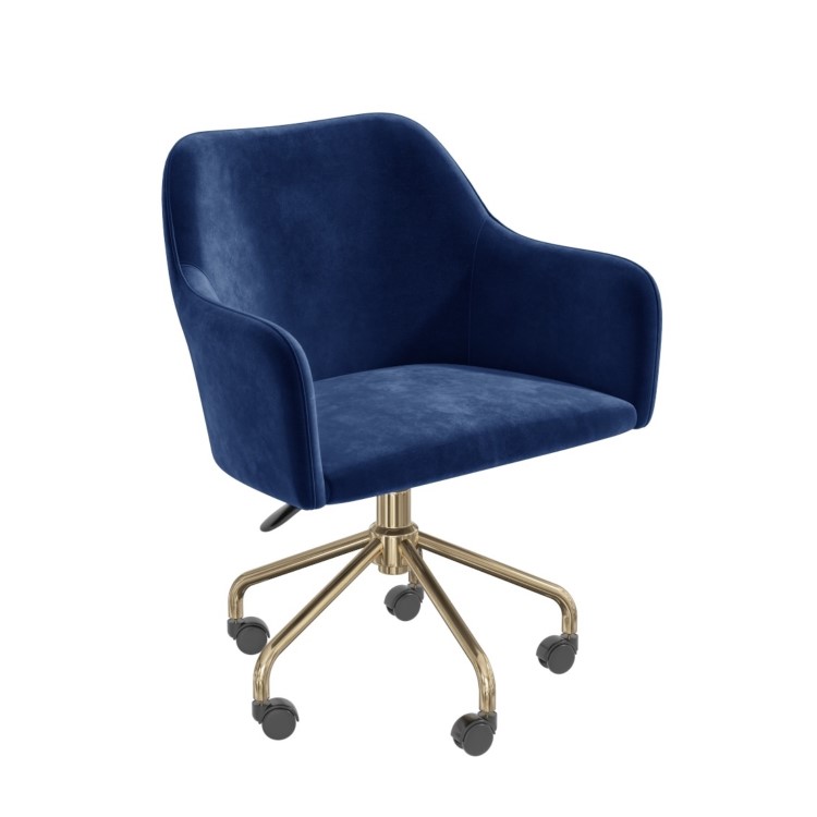 Navy Blue Velvet Office Chair with Arms - Marley