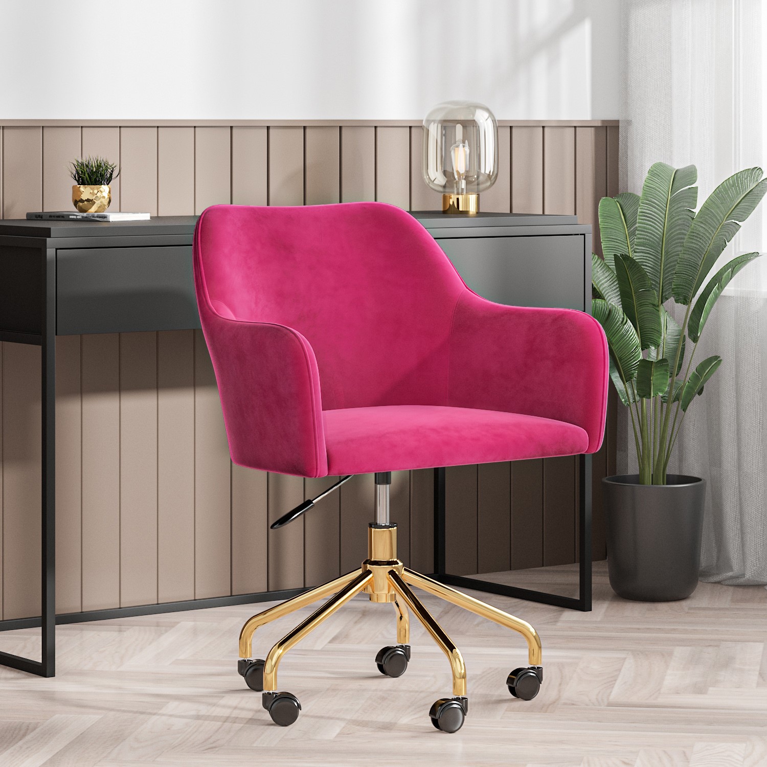 Hot Pink Velvet Office Chair with Metal Base - Marley