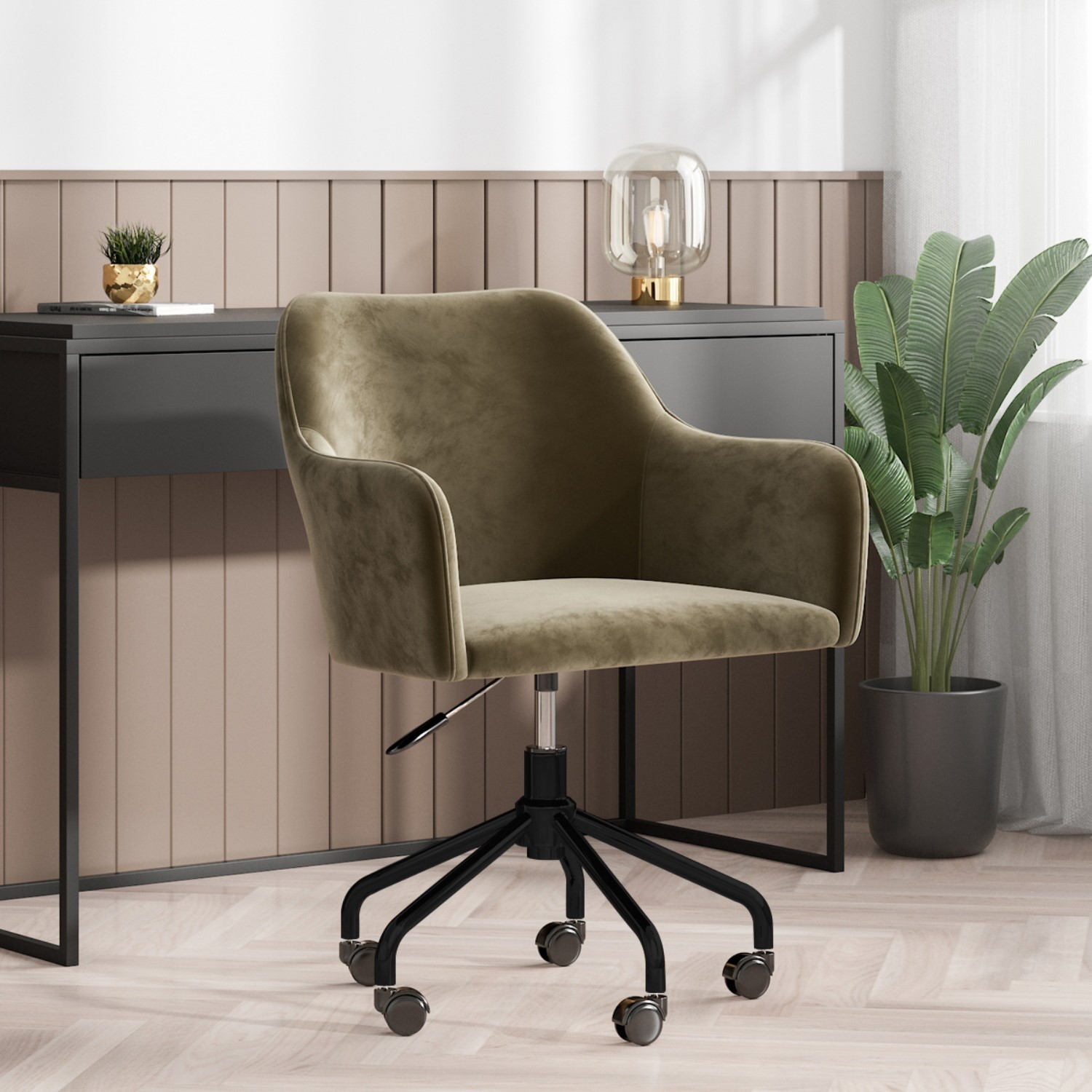 Beige velvet office chair deals