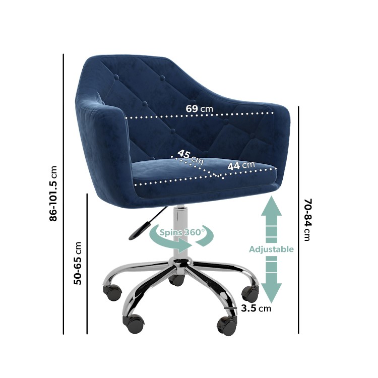 Navy Velvet Button Back Office Chair with Arms - Marley