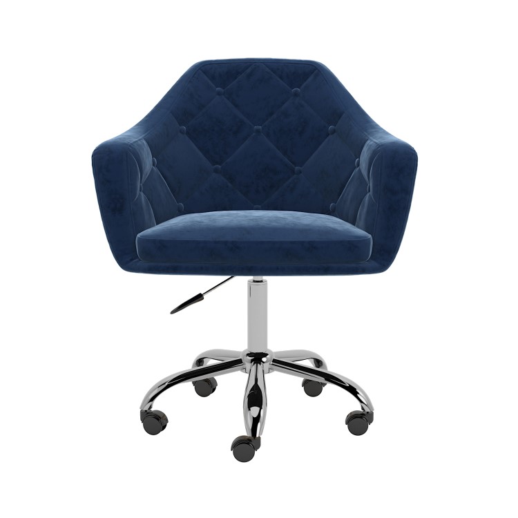 Navy Velvet Button Back Office Chair with Arms - Marley