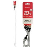 CHARGE-iT Premium 3 Metre 3in1 USB Cable Lightning/USB-C/MicroUSB - Black