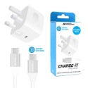 MRM02993 CHARGE-iT 20W Mains Charger with 1 Metre USB-C to USB-C Bundle - White
