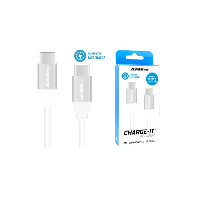 CHARGE-IT Premium 1 Metre USB-C to USB-C Cable - White