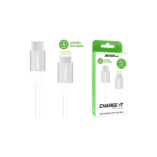 AA CHARGE-IT 1 Metre USB-C to Lightning Cable White