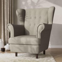 Mink Herringbone Fabric Wingback Armchair - Martha