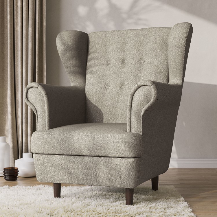Mink Herringbone Fabric Wingback Armchair - Martha