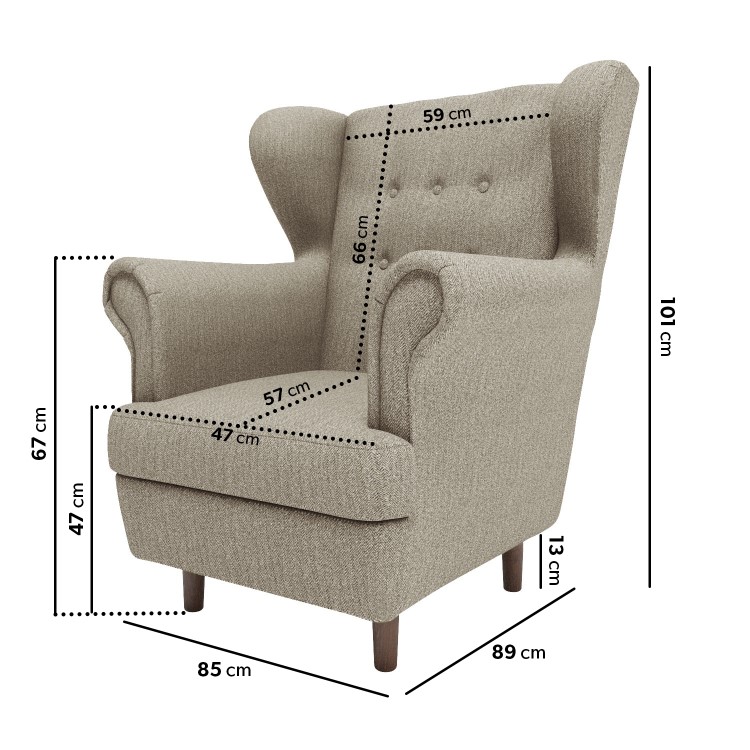 Mink Herringbone Fabric Wingback Armchair - Martha