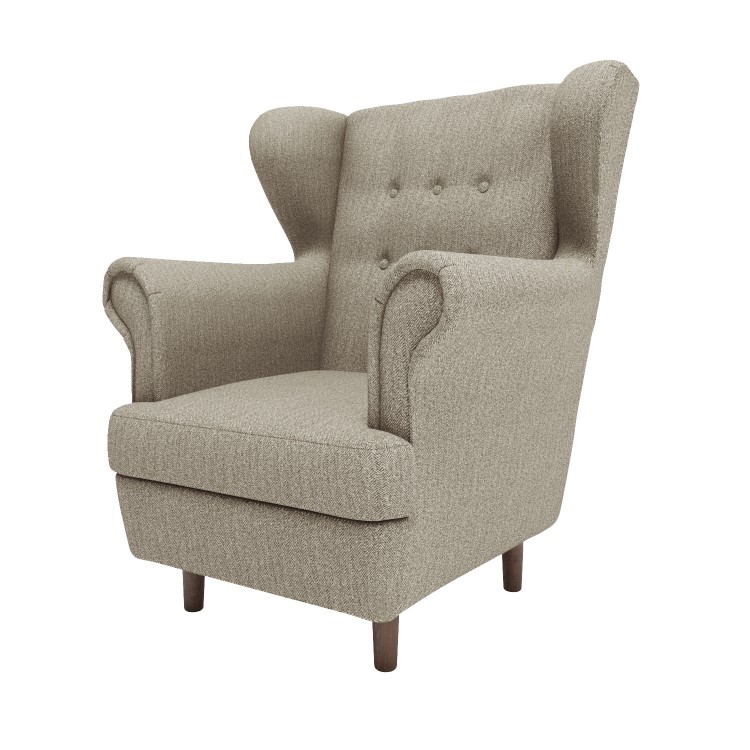 Mink Herringbone Fabric Wingback Armchair - Martha