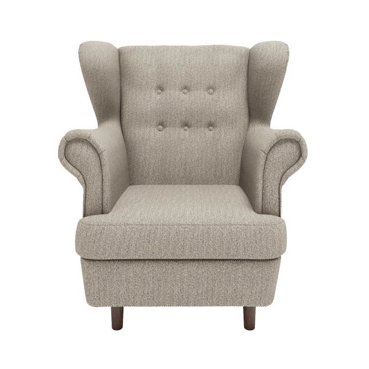 Mink Herringbone Fabric Wingback Armchair - Martha