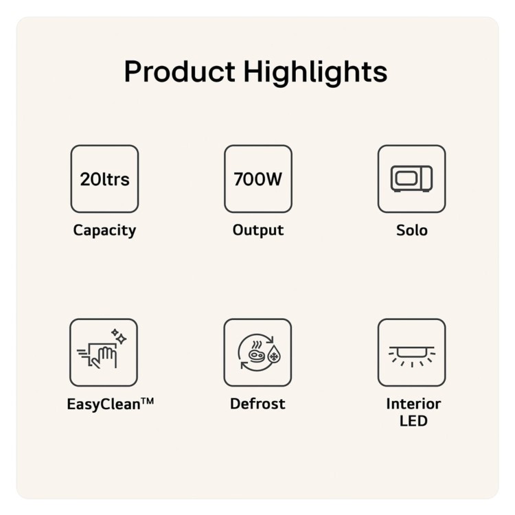 LG MS2042D 20L 700W Solo Microwave Oven – EasyClean LED Display & Defrost