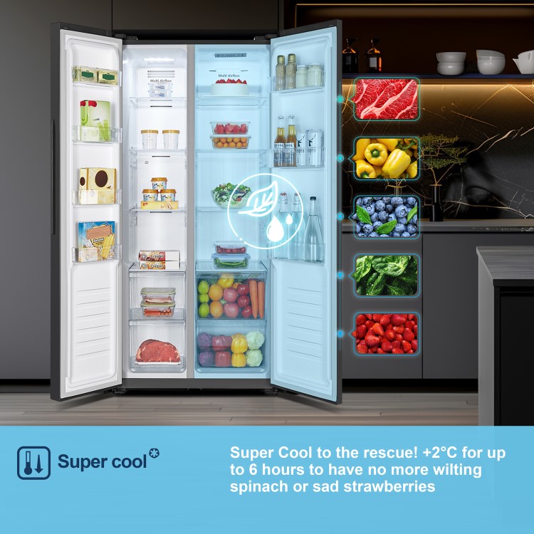 Fridgemaster 441 Litre Side-By-Side American Fridge Freezer - Black