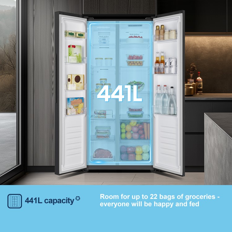 Fridgemaster 441 Litre Side-By-Side American Fridge Freezer - Black