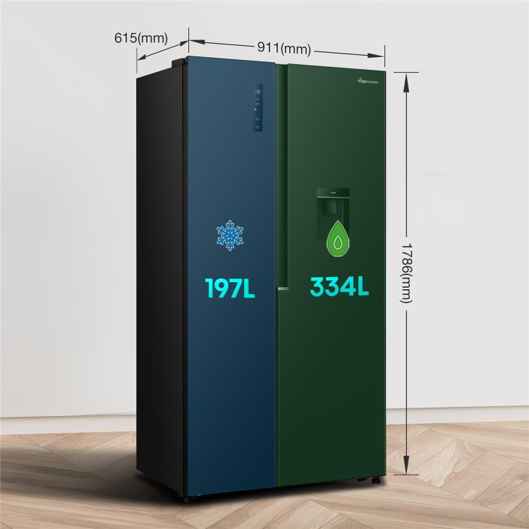 Fridgemaster 544 Litre Side-by-Side American Fridge Freezer - Black