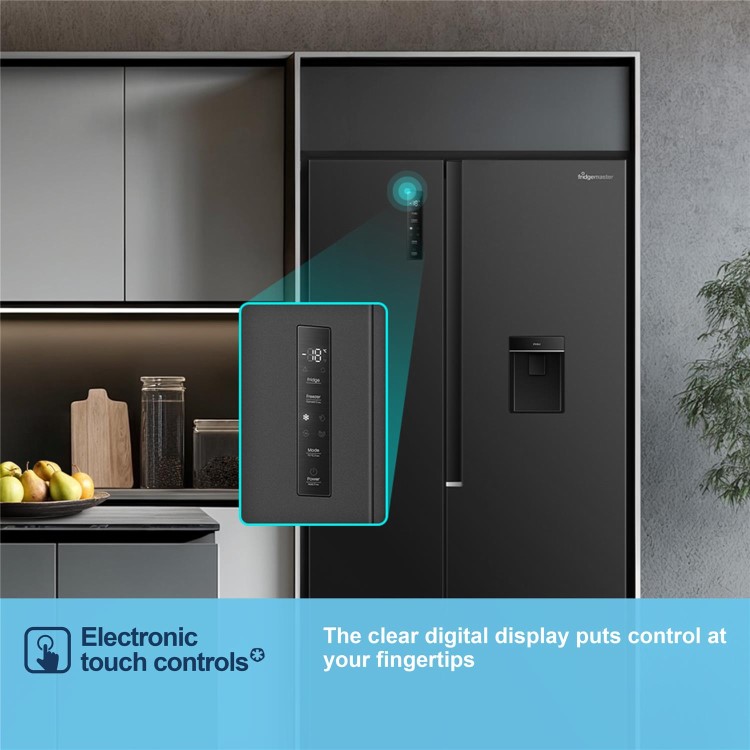 Fridgemaster 544 Litre Side-by-Side American Fridge Freezer - Black