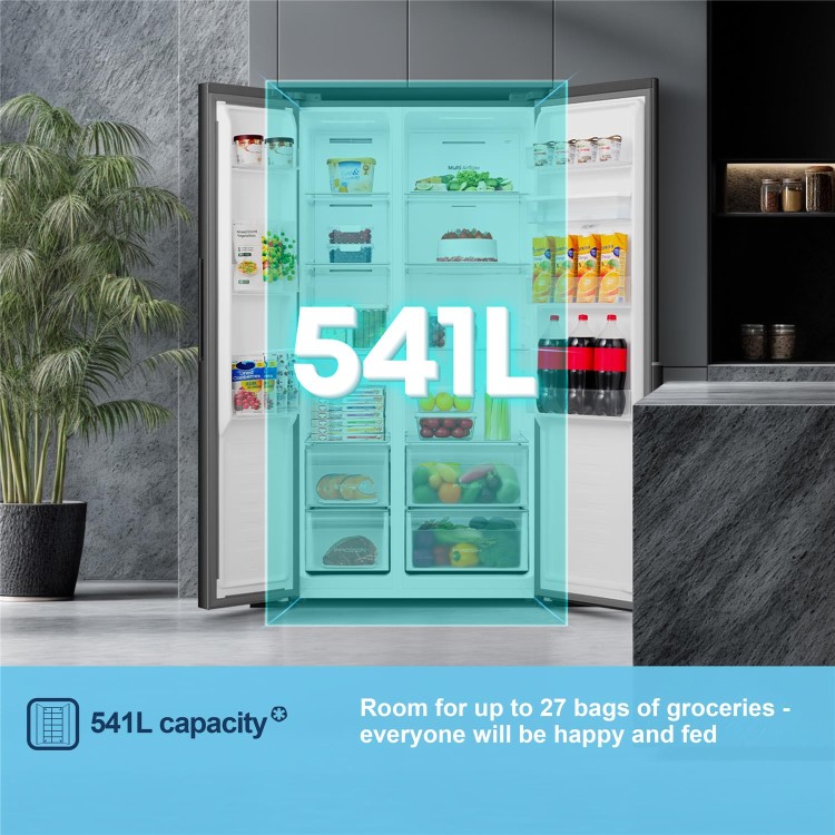 Fridgemaster 544 Litre Side-by-Side American Fridge Freezer - Black