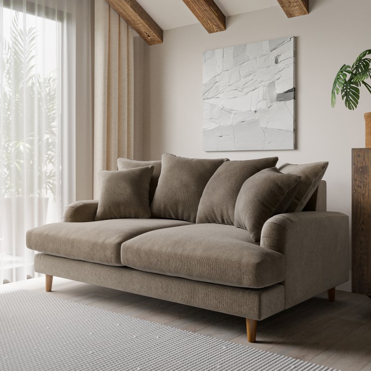 Beige Fabric Scatter Back Sofa - Seats 3 - Maisie