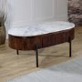 Mango Wood Oval Fluted Coffee Table With Marble Top - Opal