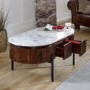 Mango Wood Oval Fluted Coffee Table With Marble Top - Opal