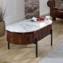 Mango Wood Oval Fluted Coffee Table With Marble Top - Opal
