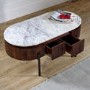 Mango Wood Oval Fluted Coffee Table With Marble Top - Opal