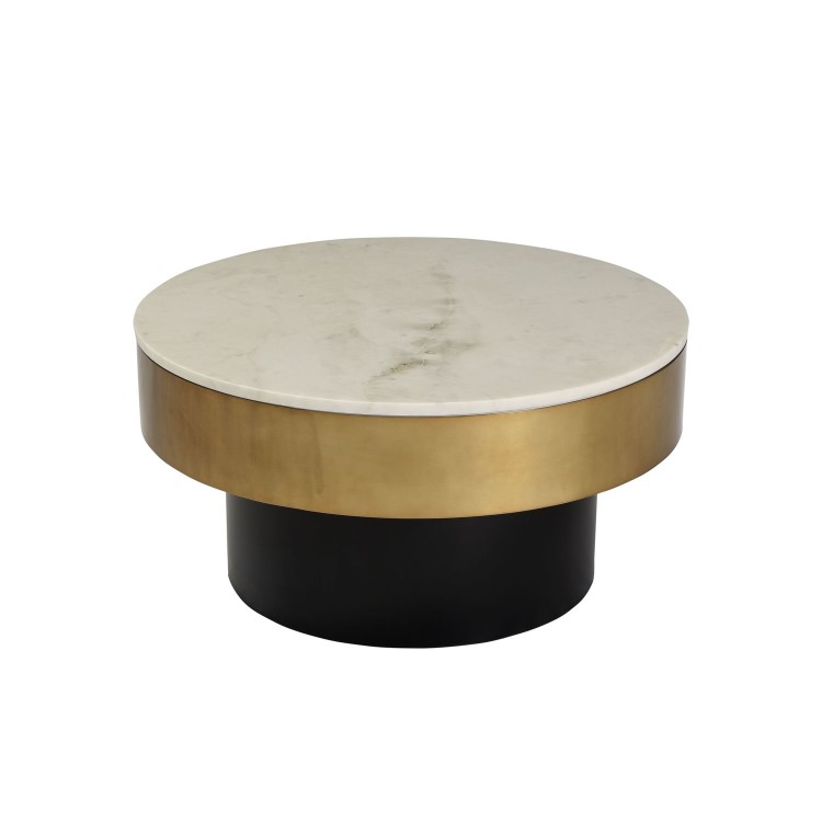 Marble Coffee Table in White with Gold and Black Base - Martina