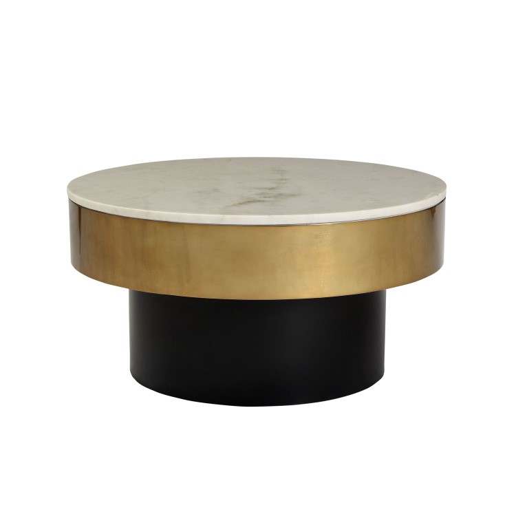 Marble Coffee Table in White with Gold and Black Base - Martina