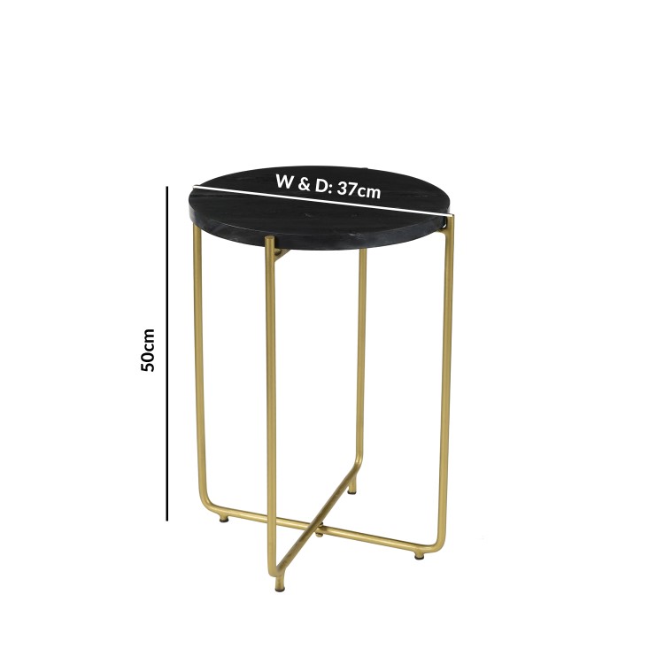 Black Marble Side Table with Gold Legs - Round