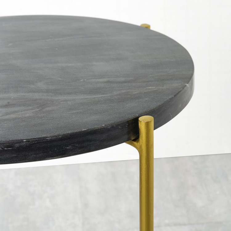 Black Marble Side Table with Gold Legs - Round