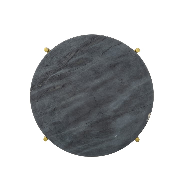 Black Marble Side Table with Gold Legs - Round