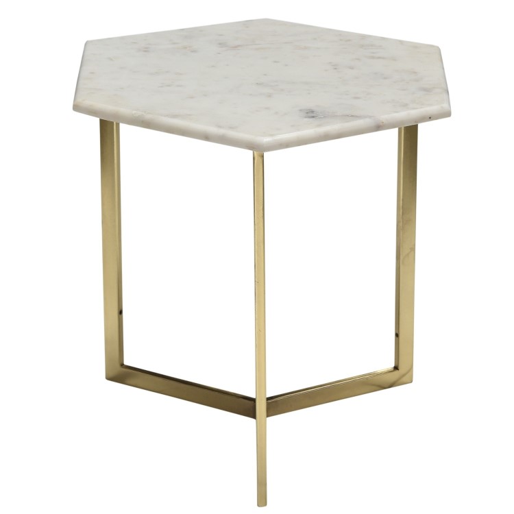Marble Side Table in White Hexagon & Gold Metal - Martina