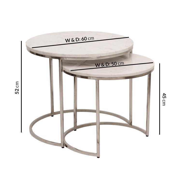 Large White Marble Nesting Tables with Silver Base - Set of 2 - Martina