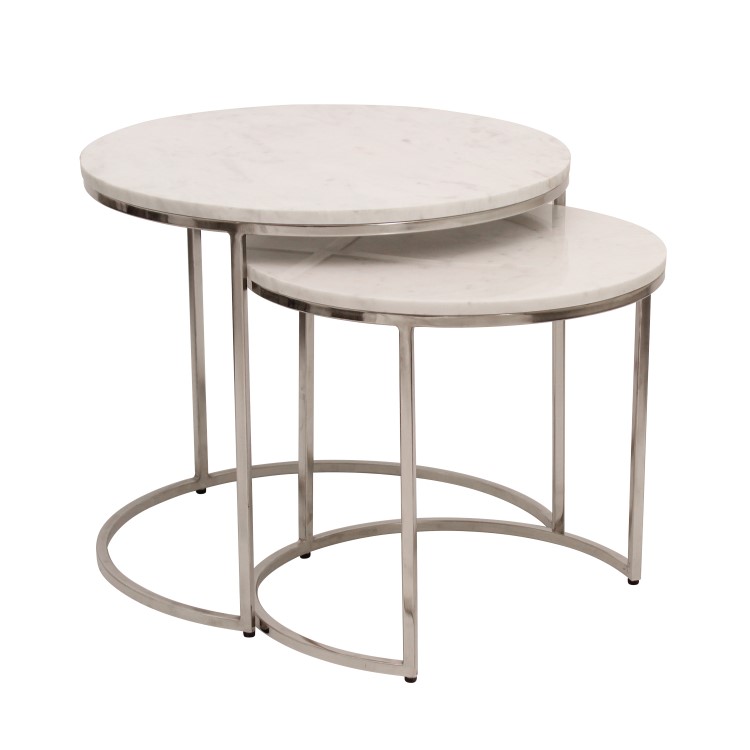 Large White Marble Nesting Tables with Silver Base - Set of 2 - Martina