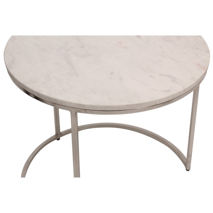 Large White Marble Nesting Tables with Silver Base - Set of 2 - Martina