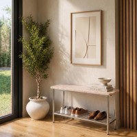 White Marble Hallway Bench with Shoe Rack - Martina