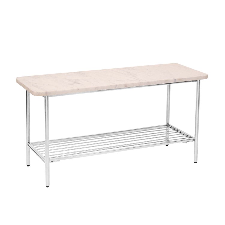 White Marble Hallway Bench with Shoe Rack - Martina