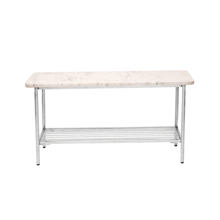 White Marble Hallway Bench with Shoe Rack - Martina