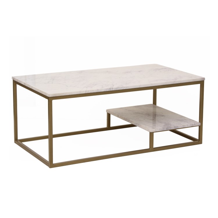 Large Rectangle White Marble Coffee Table with Storage - Martina