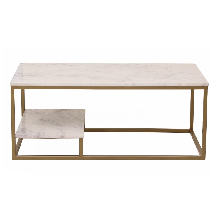 Large Rectangle White Marble Coffee Table with Storage - Martina