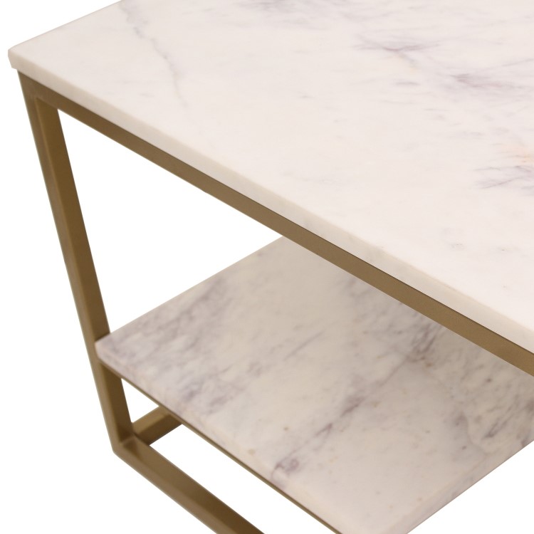 Large Rectangle White Marble Coffee Table with Storage - Martina