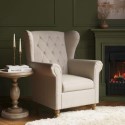 MTH001 Beige Woven Fabric Wingback Armchair - Martha