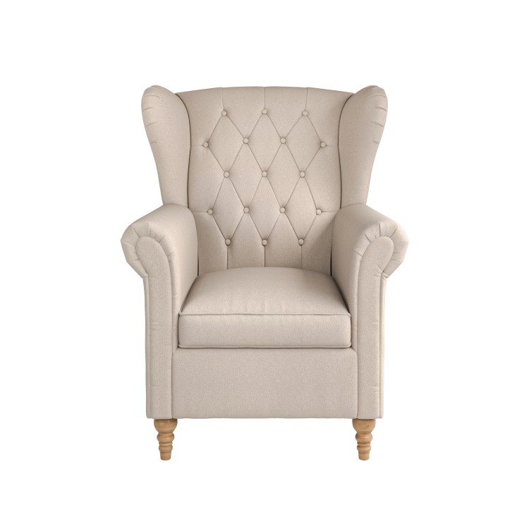 Beige Woven Fabric Wingback Armchair - Martha