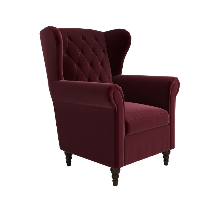 Burgundy Velvet Wingback Armchair - Martha